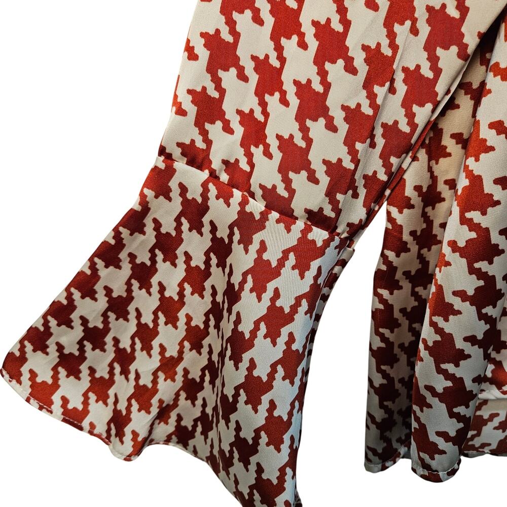Perfectly Priscilla Cream Red Houndstooth Top Bell Sleeve Tie Bottom Small NWT - Picture 4 of 13